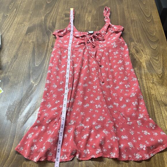 American Eagle Y2K Lace Up Floral Print Ruffle Mini Sun Dress Red Size S Cottage - Picture 8 of 12